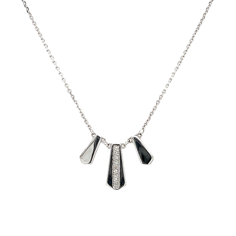14 Karat white gold Egyptian Stations Necklace  With 9=0.05Tw Round Brilliant G Vs Diamonds